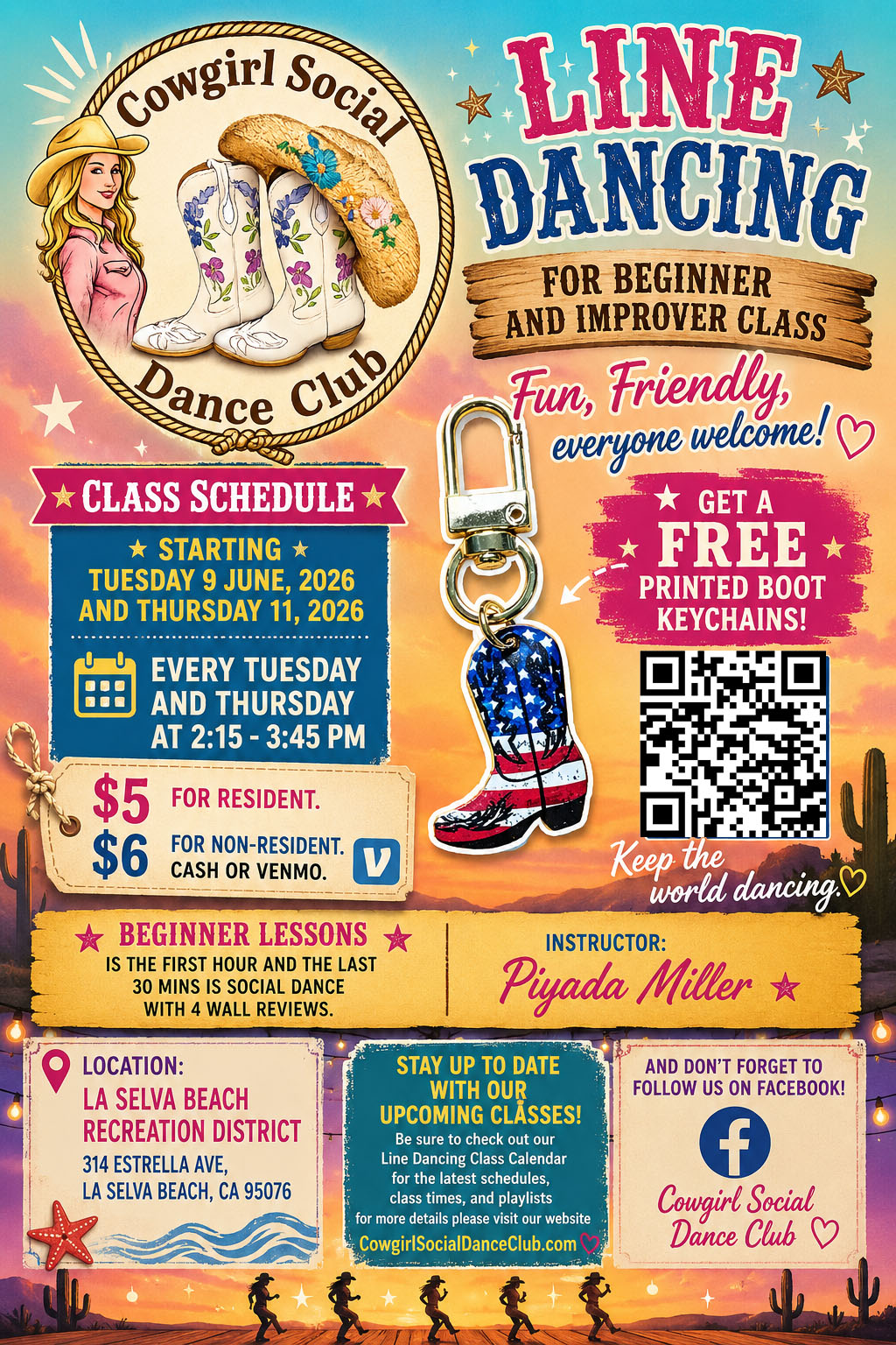 Flyer for Line Dancing Classes in La Selva Beach